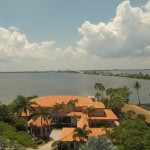 Aerial view of the Indialantic estate with the Indian River and Intracoastal in the background.
