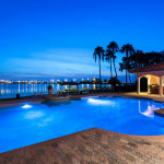 Water vistas at night from the pool area of this Indialantic Riverfront Estate