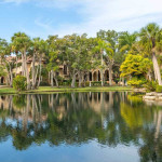 The garden with the pond and lush landscape in this 10 acre Merritt Island residence