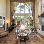 The Merritt Island estate's grand living room with watere views