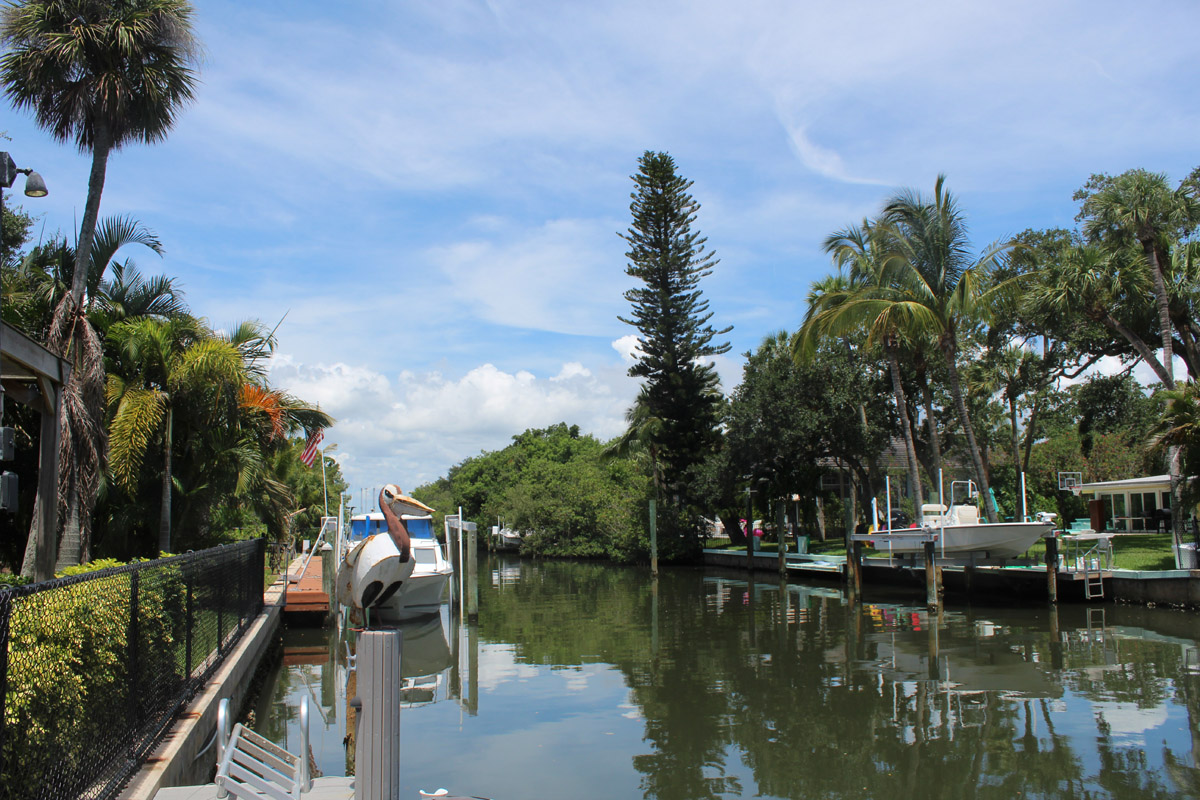 The canal leads a short distance to the Intracoastal Waterway and Indian River Lagoon  