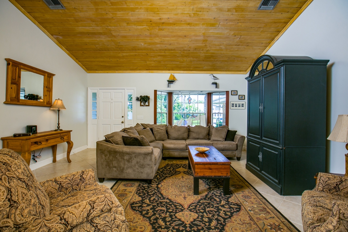 Great Room with Cathedral Tongue-in-Groove Ceilings 