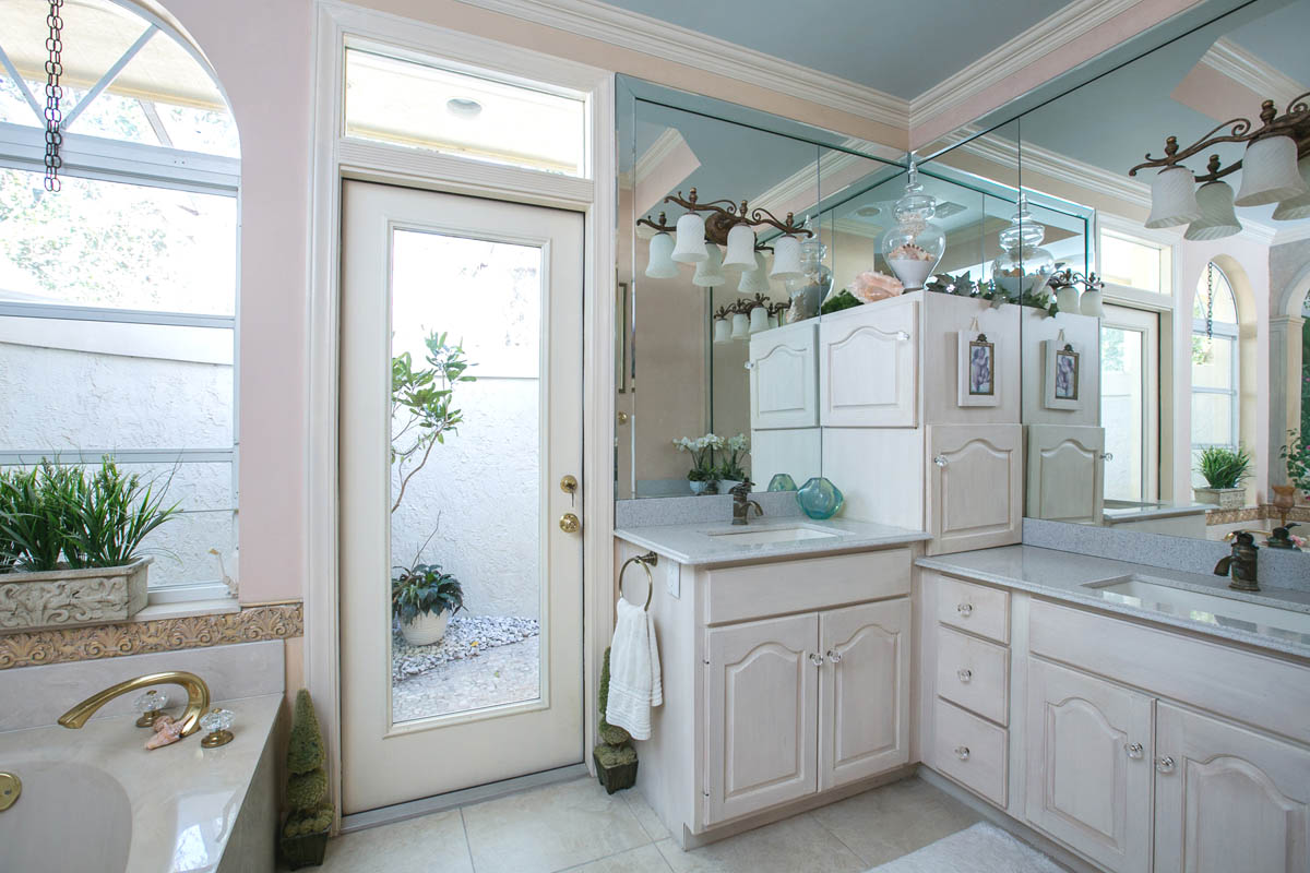 Master Bath with double vanities and outdoor shower.               