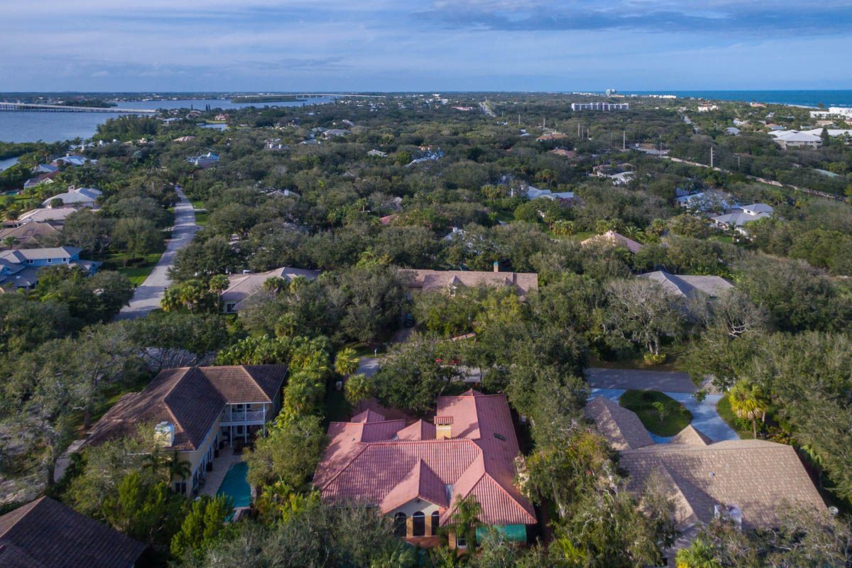 Another aerial view of the house looking north with the Barber Bridge to the left and Atlantic Ocean to the right.