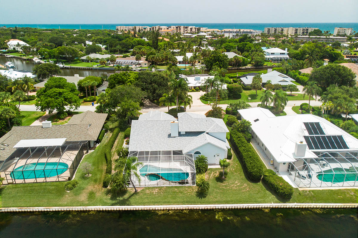 Aerial view of the back yard with Atlantic Ocean in the background