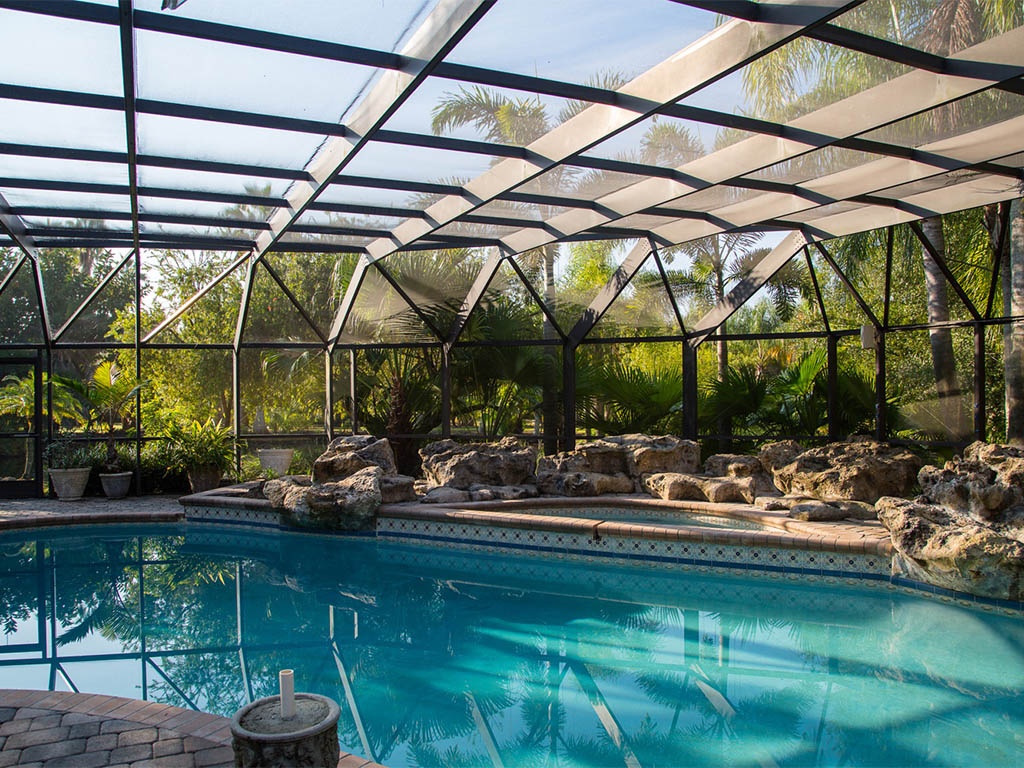 A view of the nicely designed Pool and Spa with waterfalls