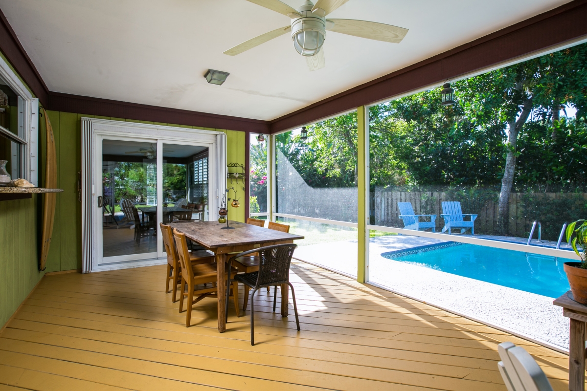 Outdoor dining with great pool & garden views